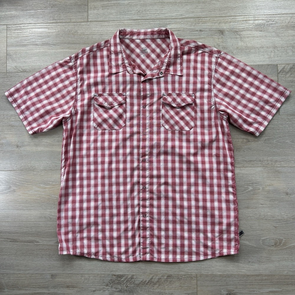 ZOIC Shirt Mens XL Red White Plaid Snap Front Short Sleeve Cycling MTB